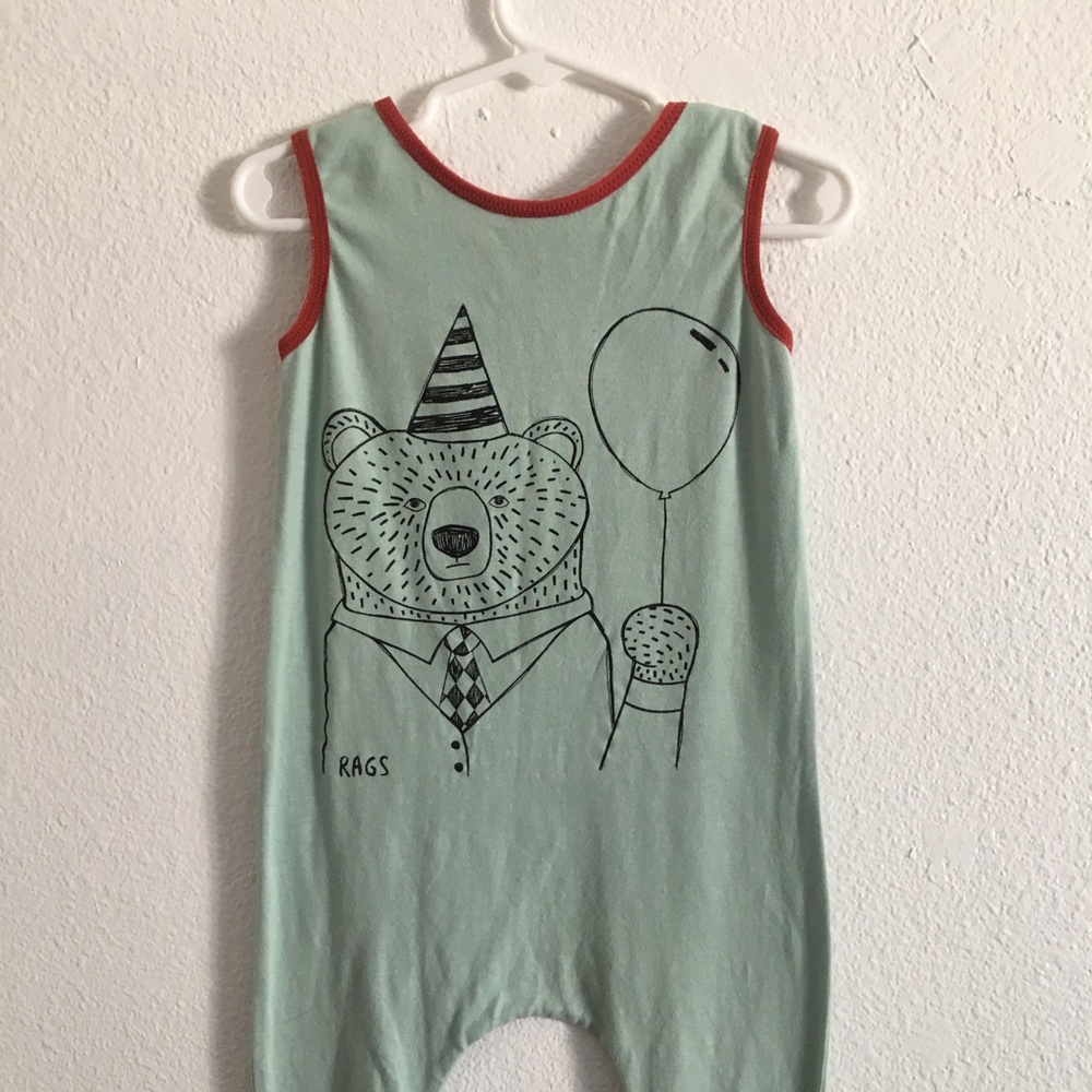 Rags to Raches Party Bear -mint orange tank romper